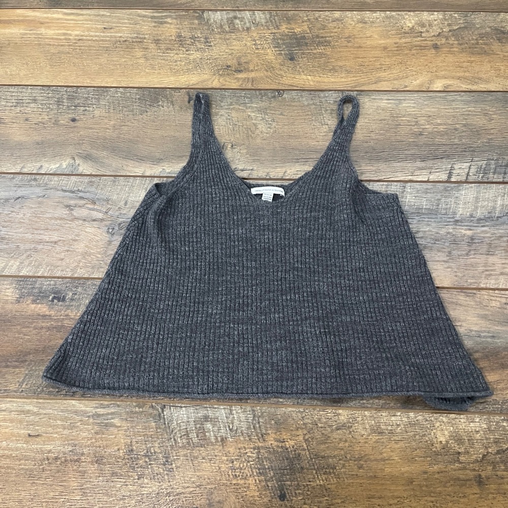American Eagle Outfitters Gray Ribbed Knit V-Neck Sweater Tank Top M Minimal